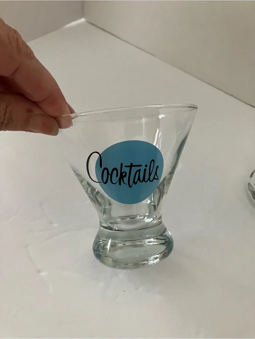 Libby Cosmopolitan MCM Glasses Set — Clear Glass with Blue 'Cocktails' Decal